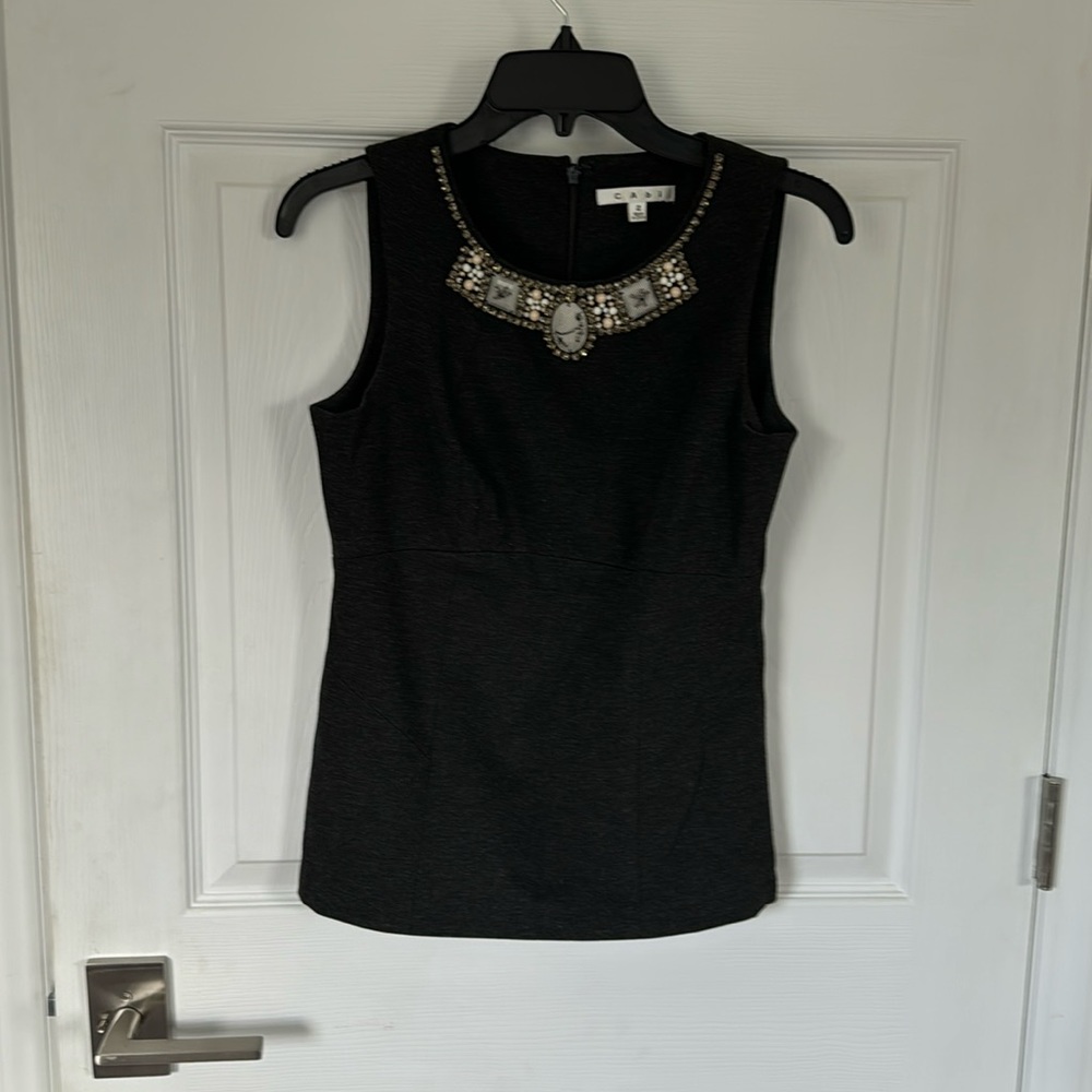 CAbi #508, Ponte Glitz Sleeveless Shell Tank Top, Size 2, Charcoal Gray